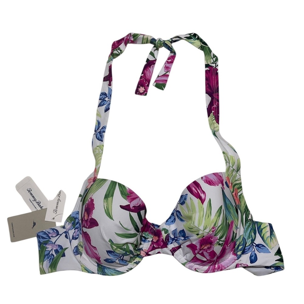 Tommy Bahama Coastal Gardens UV Bra Halter Bikini Swim Top Underwire Floral 34 C